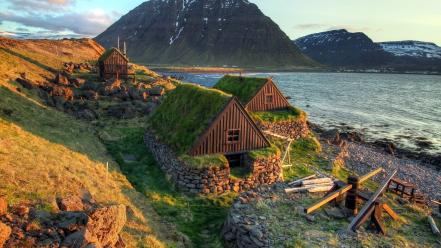 Landscapes houses iceland wallpaper