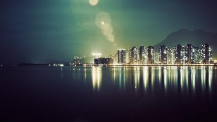 Lights reflections infrared photography night view sea wallpaper