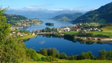 Norway blue buildings cities fjord wallpaper