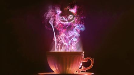 Steam cats tea smoke purple alice cheshire cat wallpaper