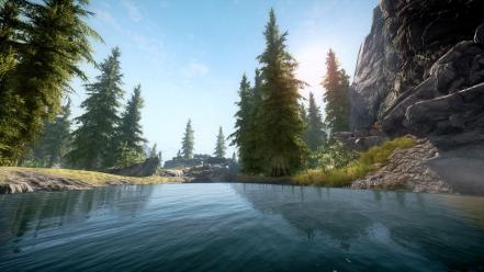 V: skyrim nature trees video games water wallpaper