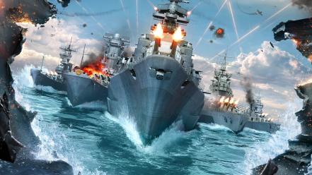 Video games ocean war boats battles battleships sea wallpaper