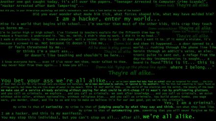 Black background green text hackers inspirational manifesto wallpaper