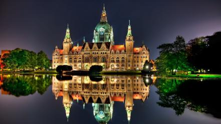 Castles night buildings city hall palace hannover wallpaper