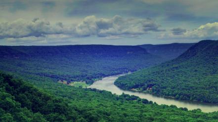 Clouds hills landscapes nature rivers wallpaper