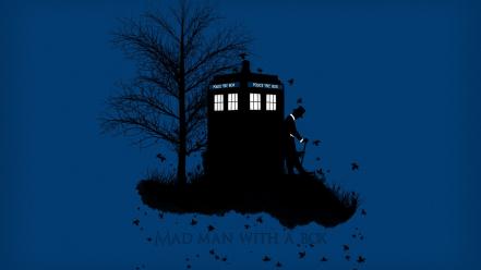 Doctor who tardis artwork blue background leaves wallpaper