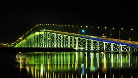 Lights china bridges street rivers reflections bing macau wallpaper