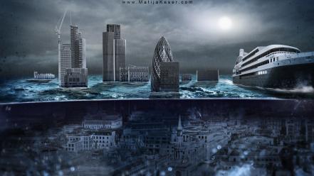 London underwater matija keser apocalyptic global warming wallpaper