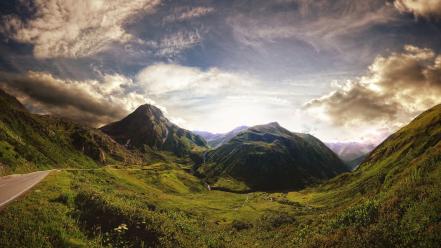 Mountains clouds landscapes nature roads skies wallpaper