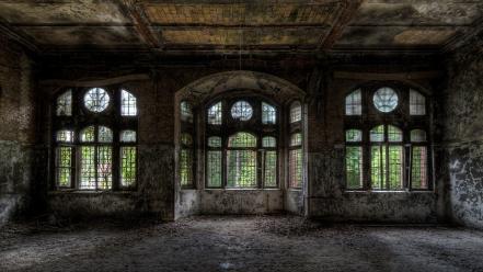 Nature ruins old house windows wallpaper