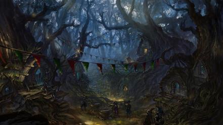Paintings forests fantasy art town magic goblins artwork wallpaper