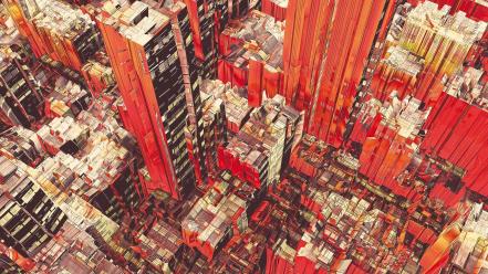 Red skyscrapers rooftops skyscapes cities futuristic city wallpaper