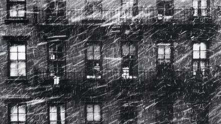 Snow houses grayscale old photography windows paul himmel wallpaper