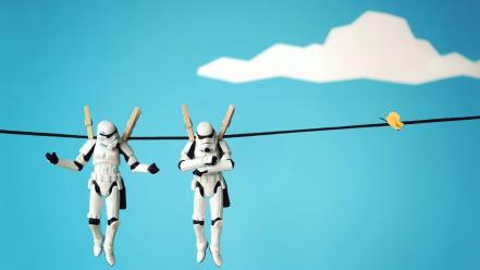 Star wars clouds artistic stormtroopers hanging butterflies skies wallpaper