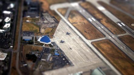 Aircraft cityscapes airports planes tilt-shift wallpaper