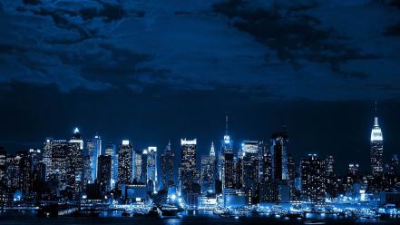 Blue cityscapes night lights cities neon wallpaper