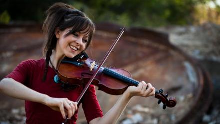 Lindsey stirling music smiling violinist violins wallpaper