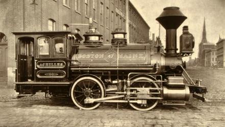 Monochrome steam locomotives wallpaper