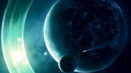 Moon outer space planets rings science fiction wallpaper
