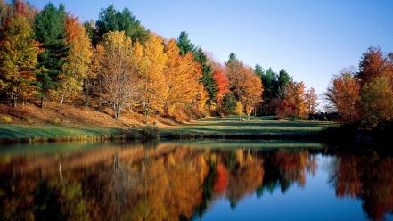 Nature trees autumn lakes reflections colors wallpaper