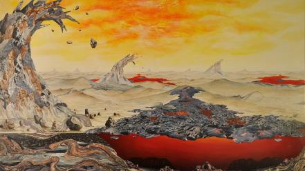 Paintings mountains landscapes surrealism artwork adam friedman wallpaper