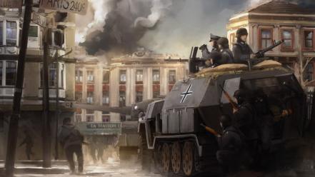 Paris soldiers war guns tanks artwork nazis wallpaper
