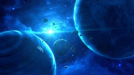 Qauz asteroids blue outer space planets wallpaper