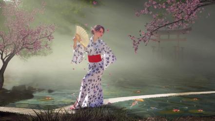 Spring kimono artwork japanese clothes wallpaper