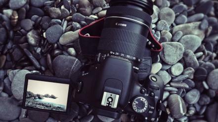 Stones cameras canon point of view camera beach wallpaper