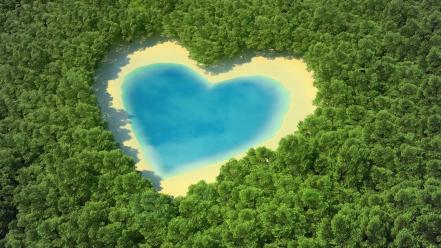 Water forests hearts lakes wallpaper
