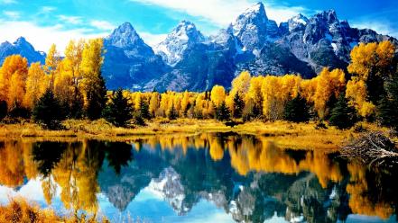 Autumn lakes mountains nature trees wallpaper