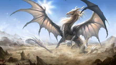 Birds flags white dragon wallpaper