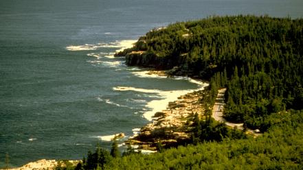 Forests usa roads national park acadia sea wallpaper