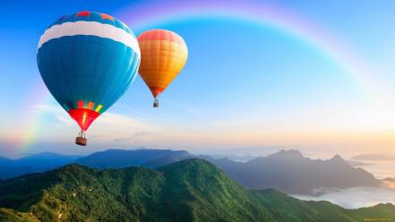 Mountains landscapes nature rainbows baloons skies wallpaper