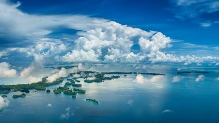 Palau clouds green islands landscapes wallpaper