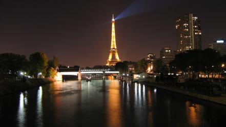 Paris city night water wallpaper