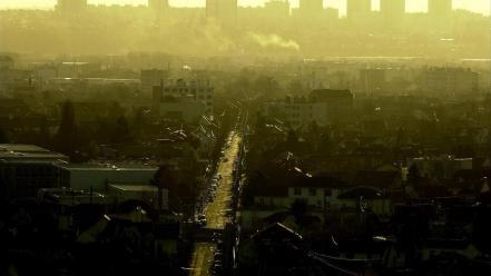 Sunset cityscapes streets fog urban buildings james lapett wallpaper
