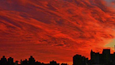 Sunset clouds cityscapes red wallpaper