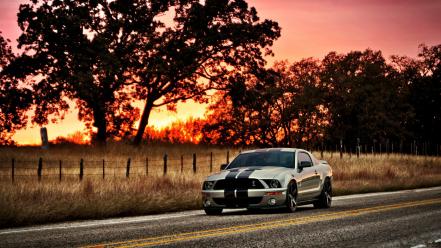 Sunset landscapes cars ford mustang asphalt duplicate wallpaper