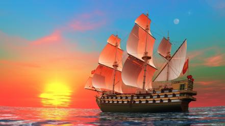 Sunset sailing boat wallpaper