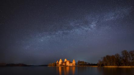 Trakai castles galaxies long exposure nebulae wallpaper