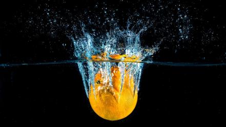 Water fruits oranges splashes wallpaper