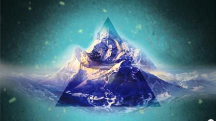 Abstract mountains outer space colors traingle shipo designs wallpaper