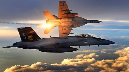 Aircraft military sunlight fa-18 hornet fighter jets wallpaper