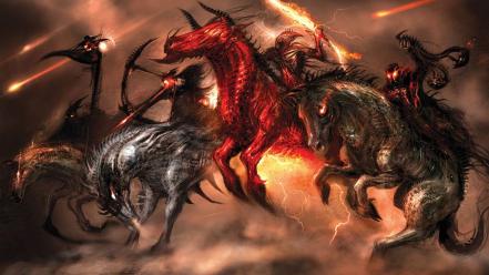 Art horses warriors apocalyptic the four horsemen wallpaper