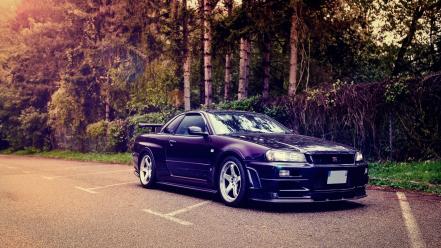 Cars nissan roads vehicles skyline r34 wallpaper