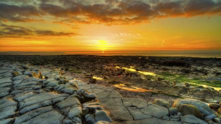 Coast landscapes rocks seaside sunset wallpaper