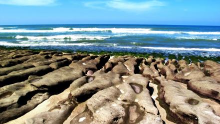 Coast sand stones taiwan moss sea shorelines wallpaper