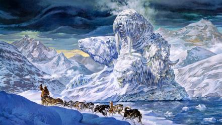 Dogs arctic husky artwork malamute north pole wallpaper