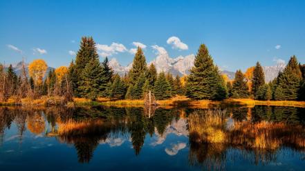 Grand teton national park wyoming autumn clouds forests wallpaper